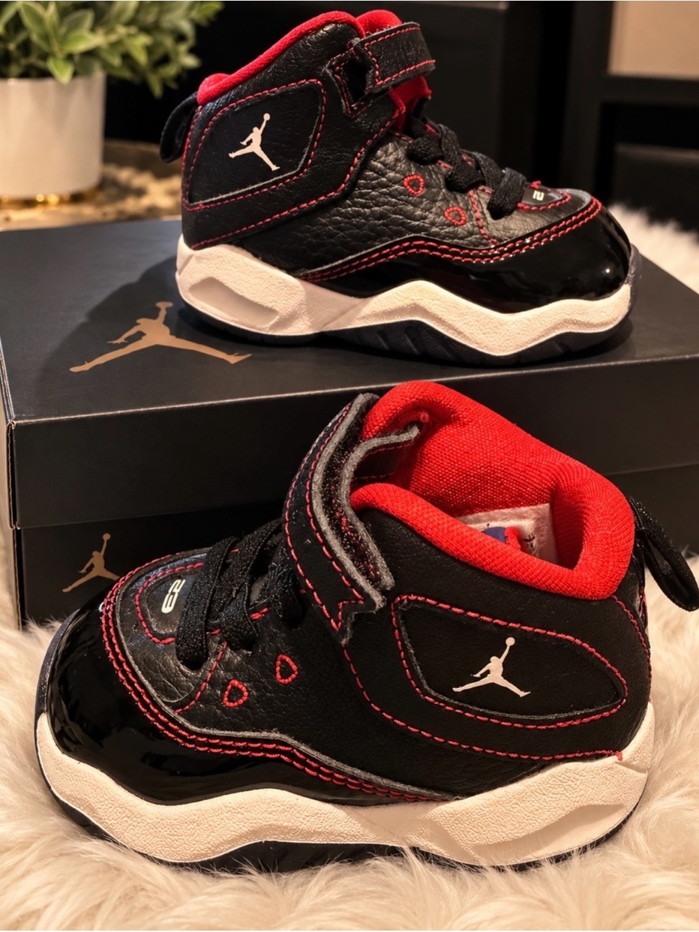 Jordan Kids Black and Red High-Top Sneakers
